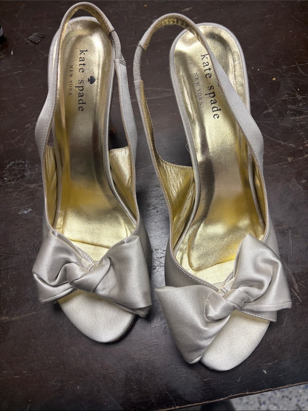 kate spade Silver Satin Bow Slingback Heels